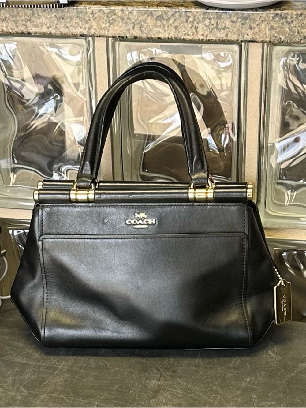 Coach Grace Black Leather Double-Handle Satchel with Gold Hardware - Picture 2 of 4
